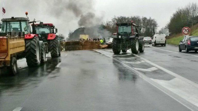 Big mess in the Toulouse region, Monday, February 5, 2018, where farmers block highways A62, A20 and A68 and the RN124 in the Gers