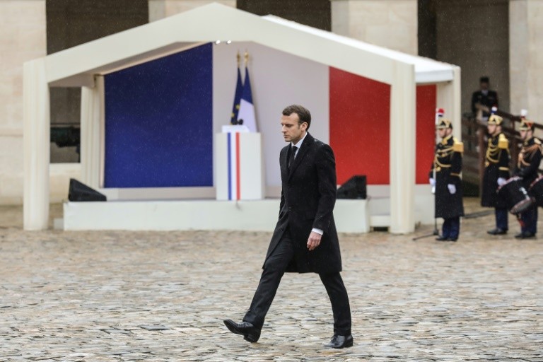 Emmanuel Macron at the Invalides during the tribute to Colonel Arnaud Beltrame