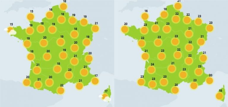 Meteo France weather forecasts for Tuesday and Wednesday.