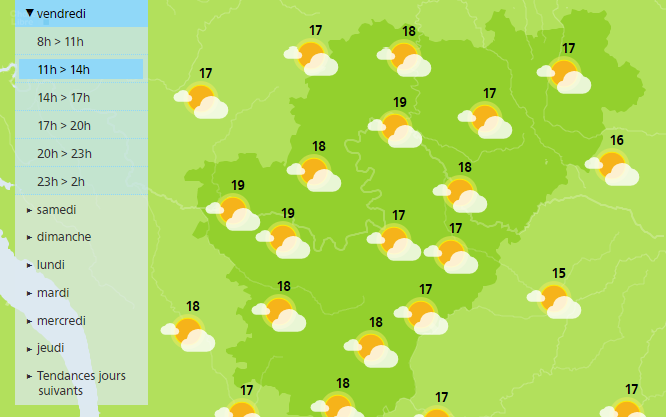 The weather forecast for the Charente