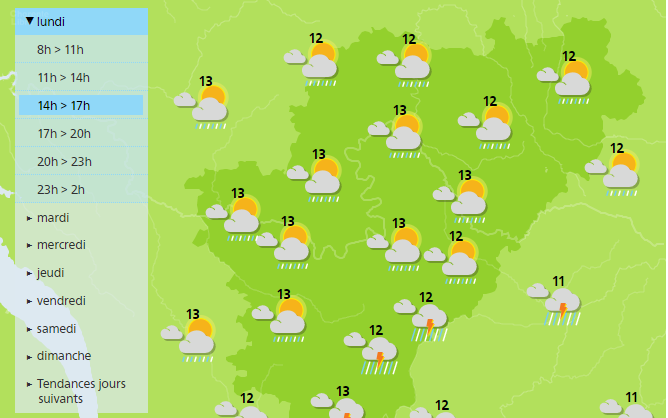 The afternoon in the Charente will have showers and Thunderstoms