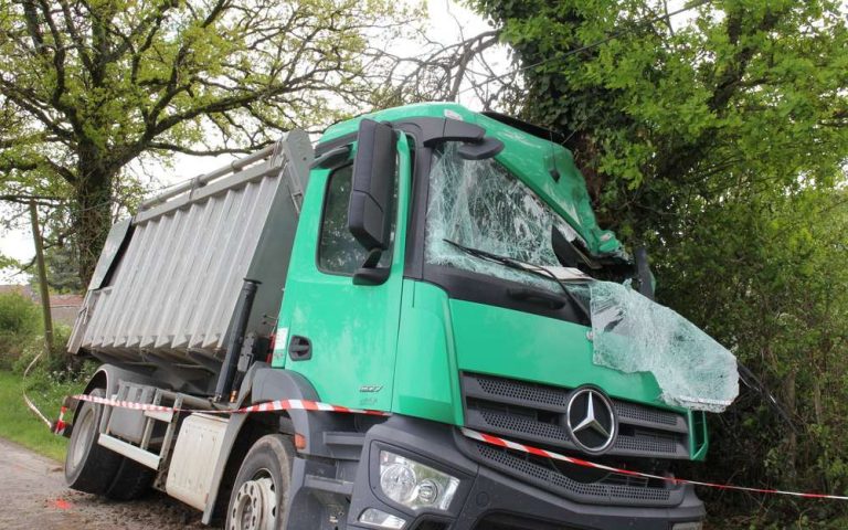 A lorry hits a tree at Esse in the Charente