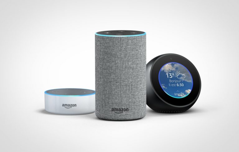 Amazon assistant Alexa and her Echo, Echo Dot and Echo Spot speakers will be available in France on June 13, 2018. - AMAZON