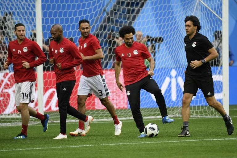 Mohamed Salah and the Egyptians prepare for their second match of the Russian World Cup, during a training session