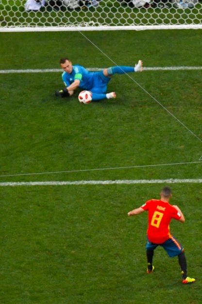 Russian goalkeeper Igor Akinfeev blocks a goal of the World Cup 2018 on 1st July 2018.