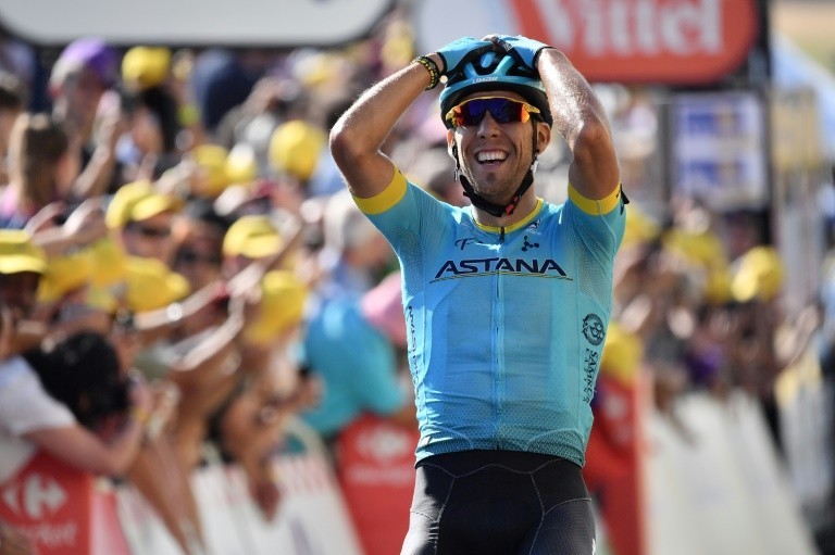 Spaniard Omar Fraile (Astana) wins the 14th stage of the Tour de France, on 21 July 2018 in Mende.