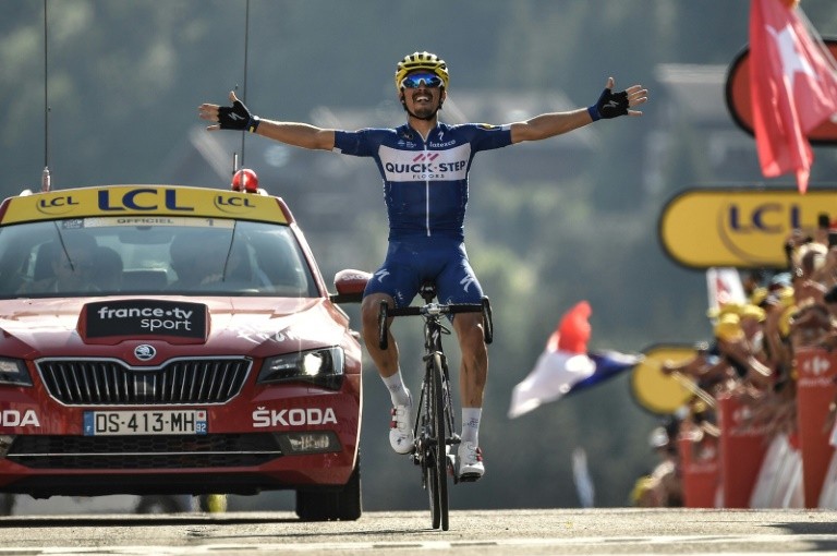The triumph of Julian Alaphilippe at Grand-Bornand, the end of the 10th stage of the Tour de France, July 17, 2018.