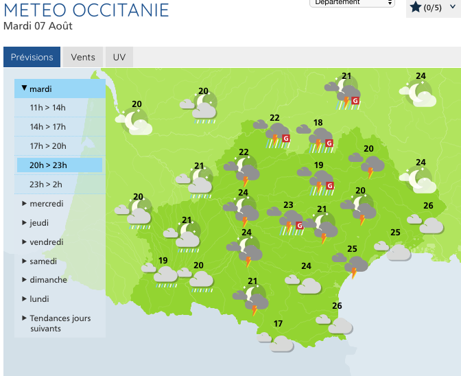 Thunderstorms are expected in several departments of the Occitanie region, Tuesday, August 7, 2018. 