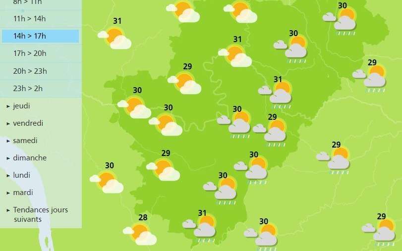 Rain in the east of the Charente department during the afternoon