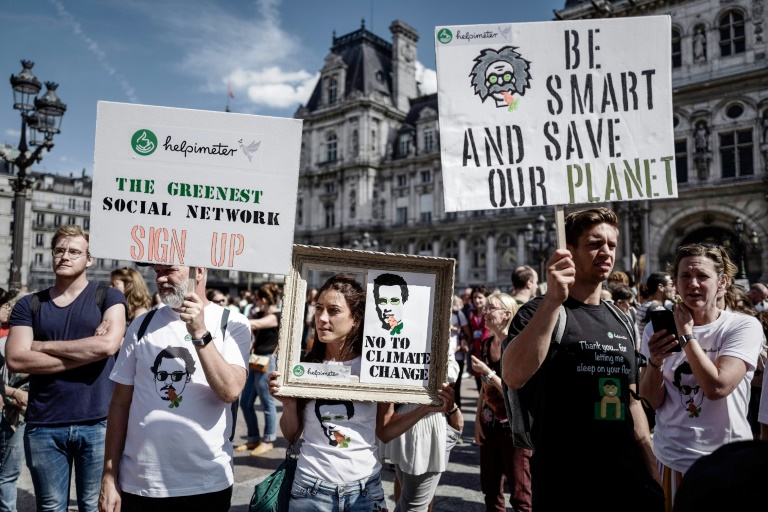 Participants in the march for the climate, Place de l'Hotel de Ville in Paris, Saturday, September 8, 2018.