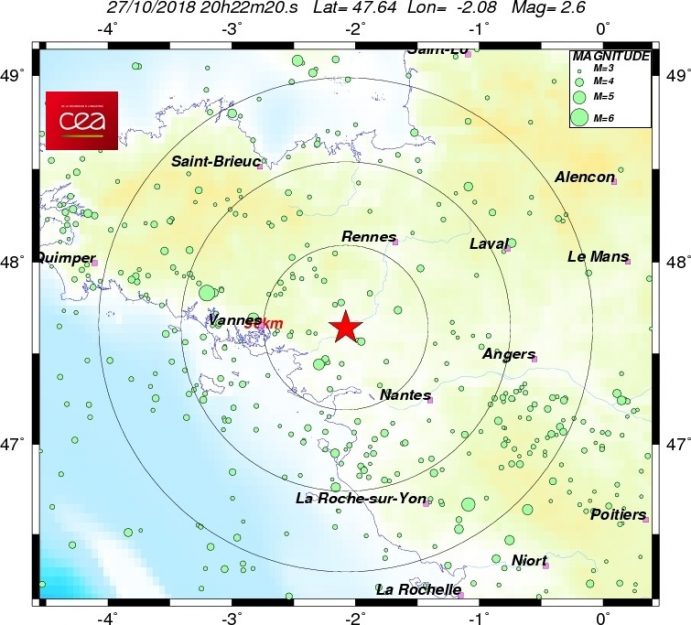 Earthquake felt in Brittany near Redon