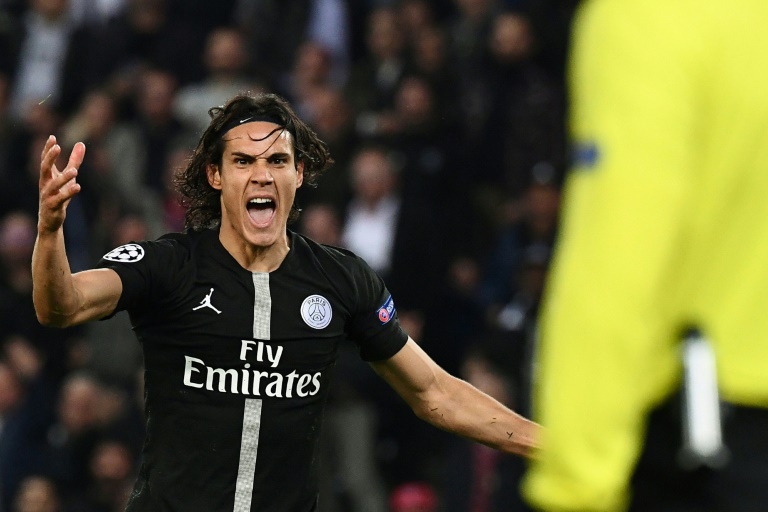 Uruguayan striker PSG Edinson Cavani against Naples in the Champions League on October 24, 2018 at the Parc des Princes.