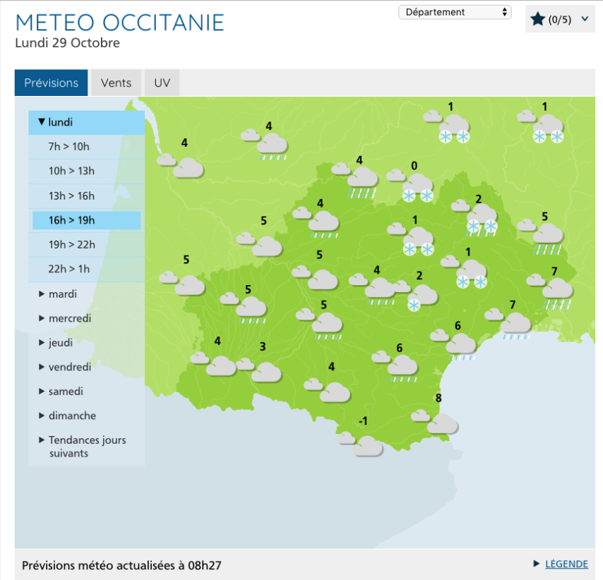 The weather forecast for Occitanie, currently on Orange alert