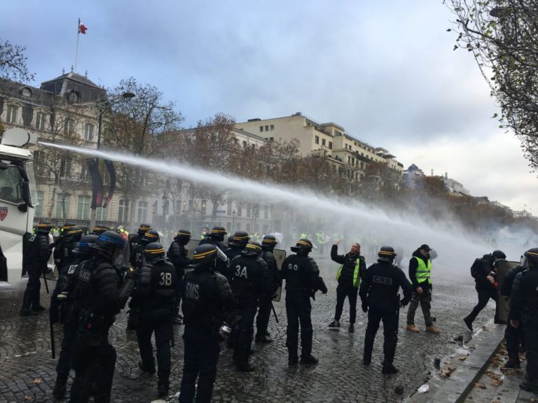 The police responded with water cannons.