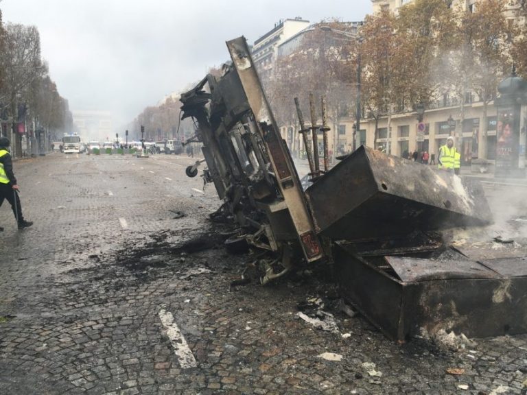 Here is all that remains of the truck burned by the demonstrators