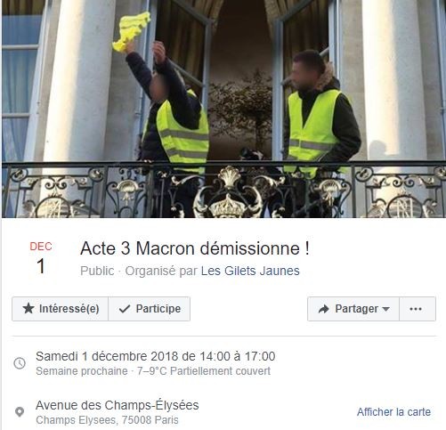 The Yellow Vests call for a new gathering on December 1 on the Champs-Elysees. 