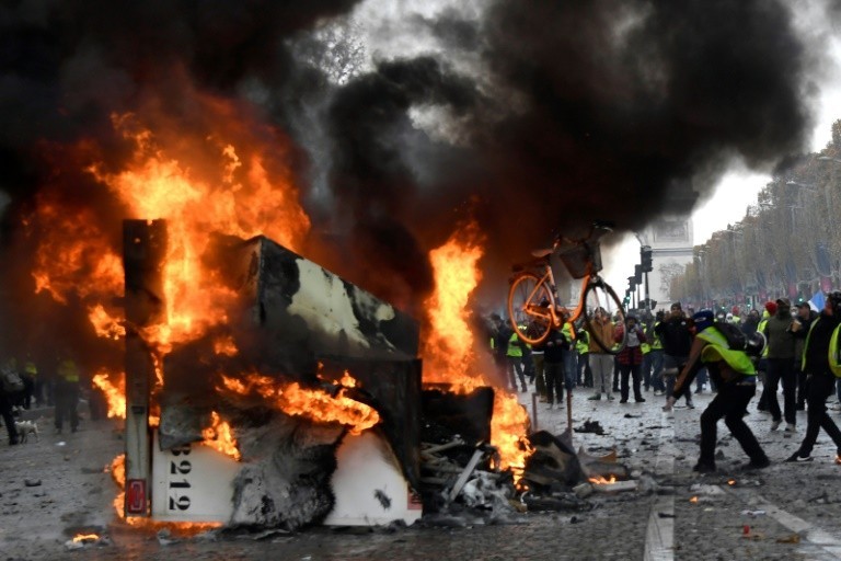 Demonstration on the Champs-Elysees of "yellow vests" against the rise in taxes and the decline in purchasing power, November 24, 2018 in Paris