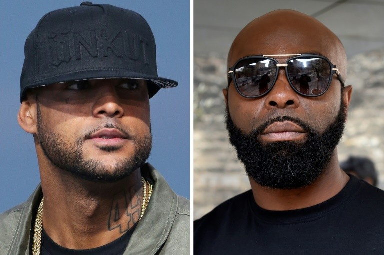 Booba (left) on May 19, 2014 in Cannes, and Kaaris on March 25, 2015 in Paris.
