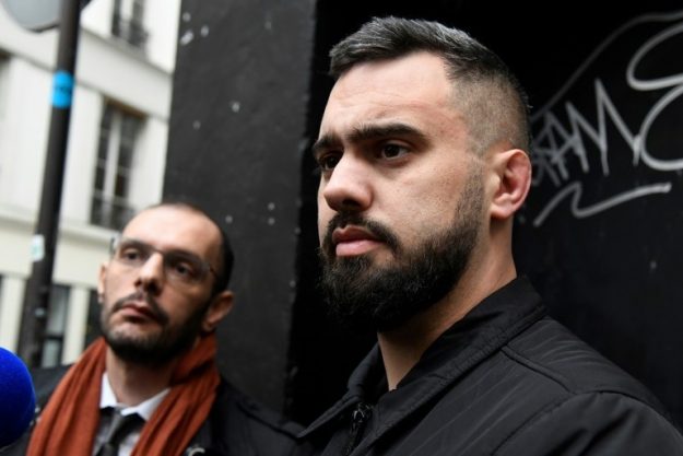 Eric Drouet and his lawyer Kheops Lara, after his release from custody, in Paris on January 3, 2019. 