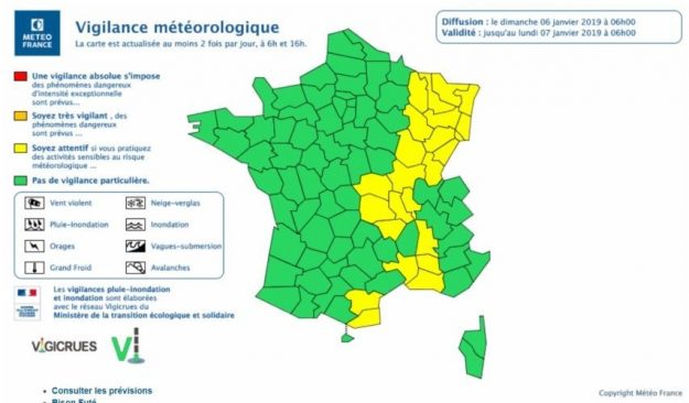 Meteo France has placed 18 departments in the east of the country in yellow vigilance with snow and ice