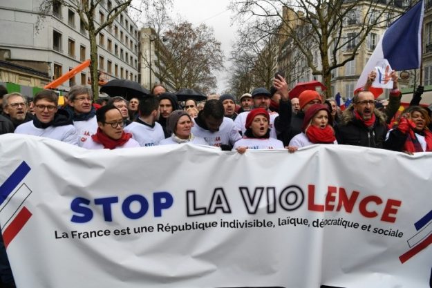 Demonstration of "red scarves" in Paris, on January 27, 2019. 