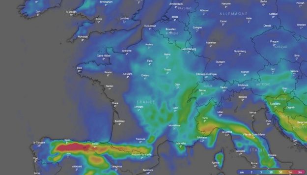 The cumulative new snow for the next ten days, seen by the European model.