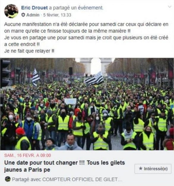 facebook account of yellow vests protester Eric Drouet