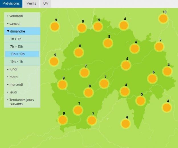 Weather forecast for Cantal this Sunday 17th February 