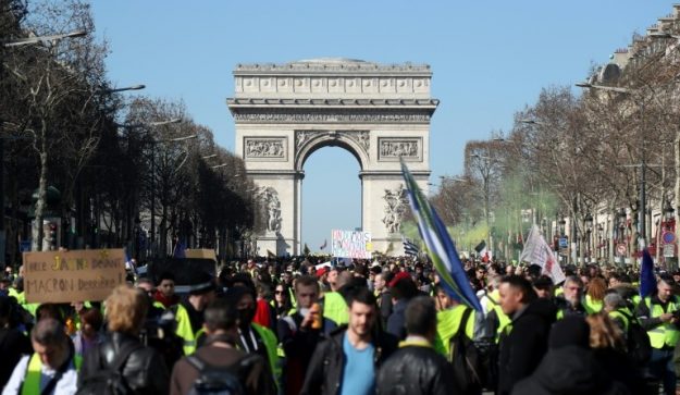 The "Yellow Vests" parade on the Champs-Elysées in Paris for Act 15 on February 23, 2019. 