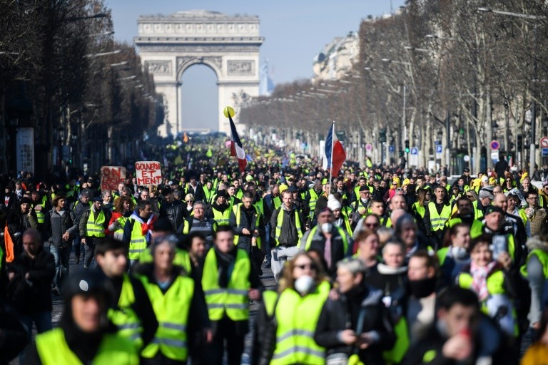 Demonstration of "yellow vests" on the Champs Elysees, February 16, 2019, in Paris.
