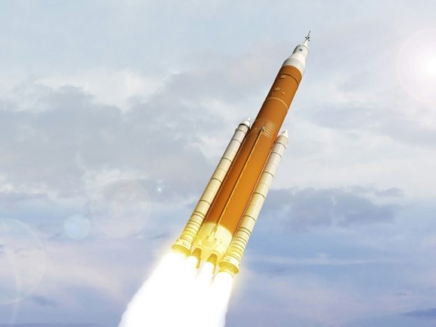 Synthesis image, February 7, 2018, of the future rocket of NASA SLS, which must bring the American astronauts on the Moon. 