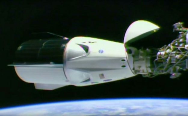 The SpaceX Crew Dragon capsule moored at the International Space Station, March 3, 2019. 