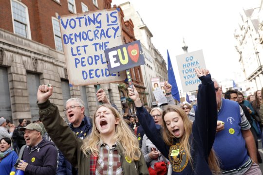 Thousands of people marched through central London on Saturday to call for a People’s Vote on Brexit 