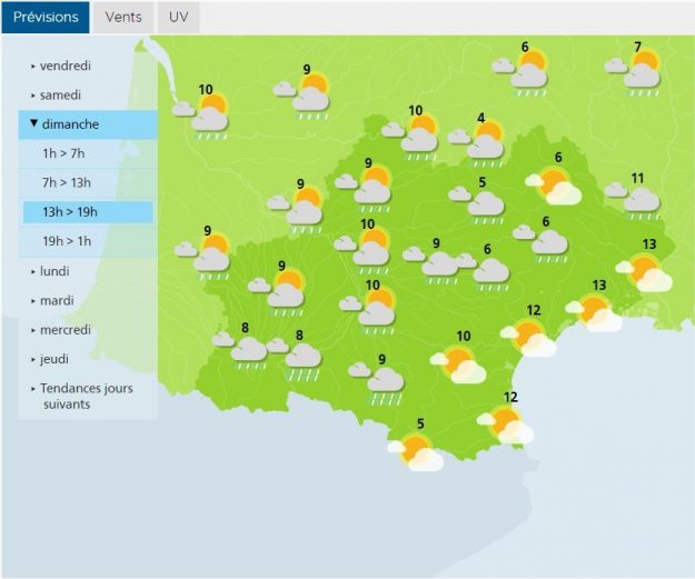 Weather forecast for Toulouse and Occitanie on Sunday