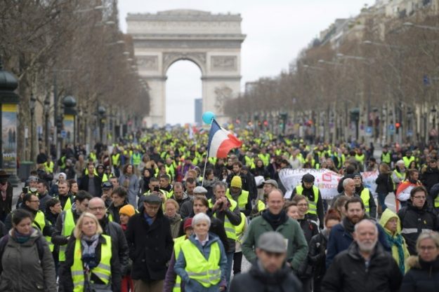 Demonstration of "yellow vests" on the Champs-Elysees in Paris, March 2, 2019.