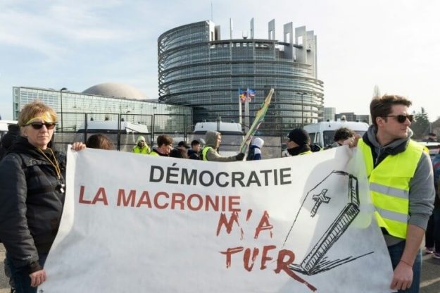 Demonstration of "yellow vests" in front of the European Parliament, Strasbourg, 23 February 2019.