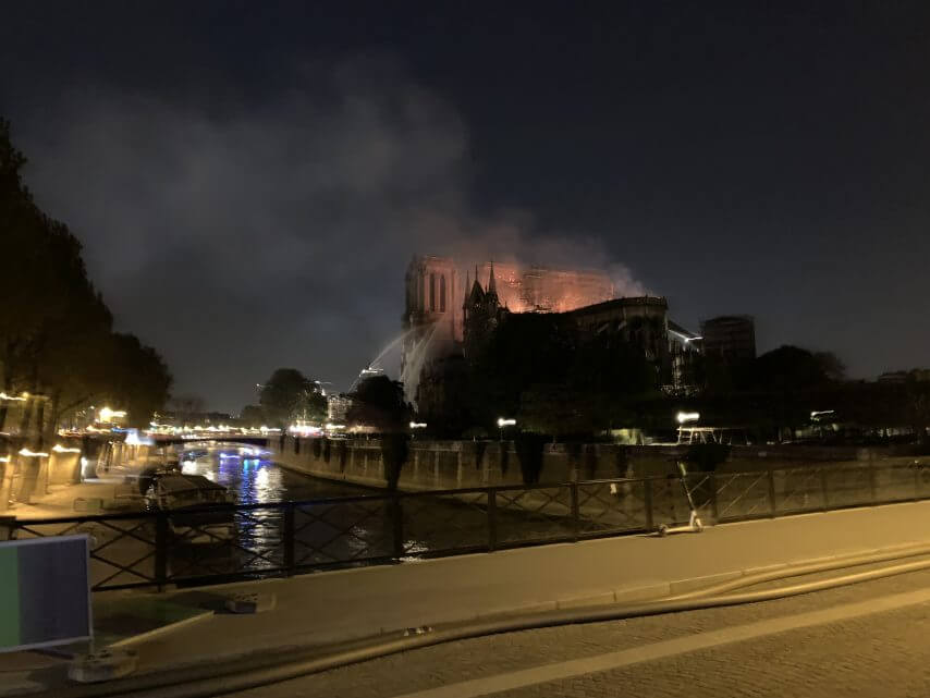 The cathedral Notre-Dame on fire