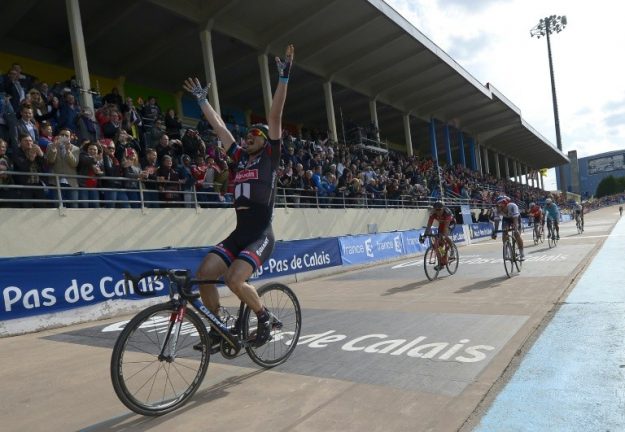 The triumph of the German John Degenkolb winner of Paris Roubaix, April 12, 2015.