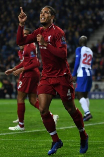 Liverpool defender Virgil van Dijk scored his team's fourth goal in Porto in the UEFA Champions League quarter-final on 17 April 2019.