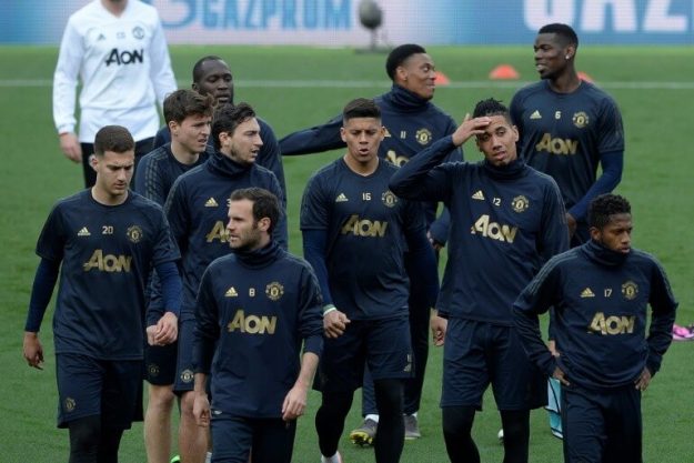 Manchester United players during a training session at Camp Nou, April 15, 2019.