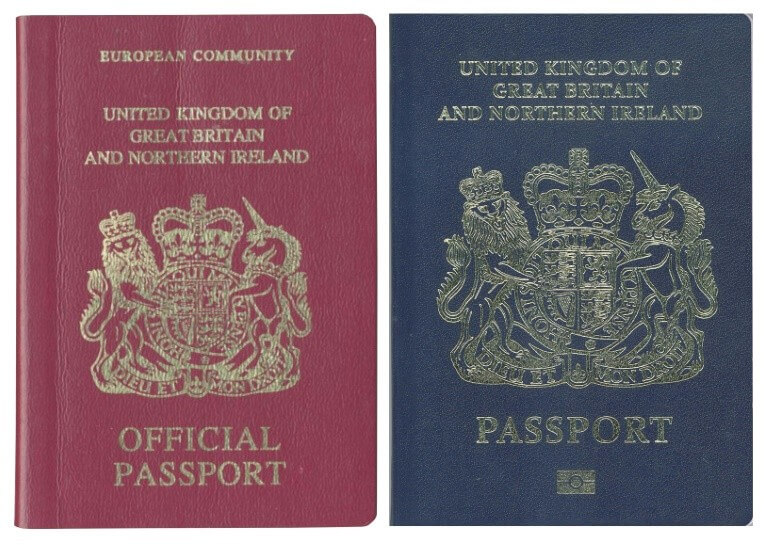 British passports with and without the mention "European Community", in London on December 22, 2017.