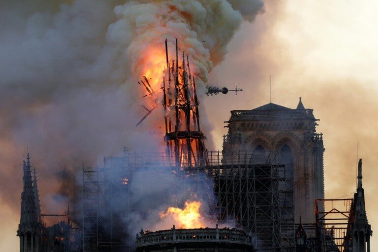 Notre-Dame cathedral in Paris, disfigured by fire but still standing