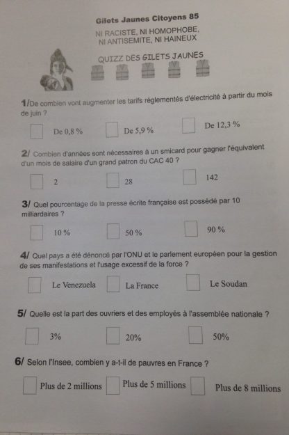 The Quiz distributed by the Yellow Vests