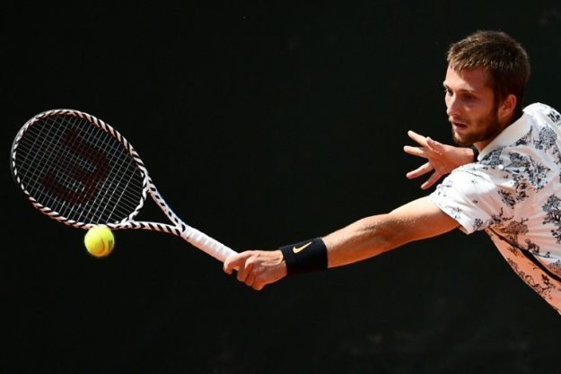 Frenchman Corentin Moutet against Guido Pella of Argentina in the second round of Roland-Garros on May 29, 2019 in Paris.