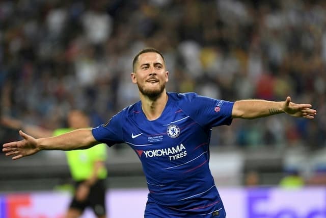 Chelsea striker Eden Hazard has just scored against Arsenal in the Europa League final on 29 May 2019 in Baku.