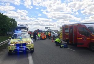 A serious accident occurred on the A64 motorway at Muret (Haute-Garonne), south of Toulouse, involving a truck and a van, Monday, April 29, 2019.