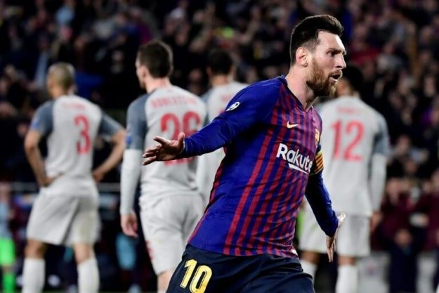 Lionel Messi after his 3rd goal against Liverpool on May 1, 2019 in Barcelona. 