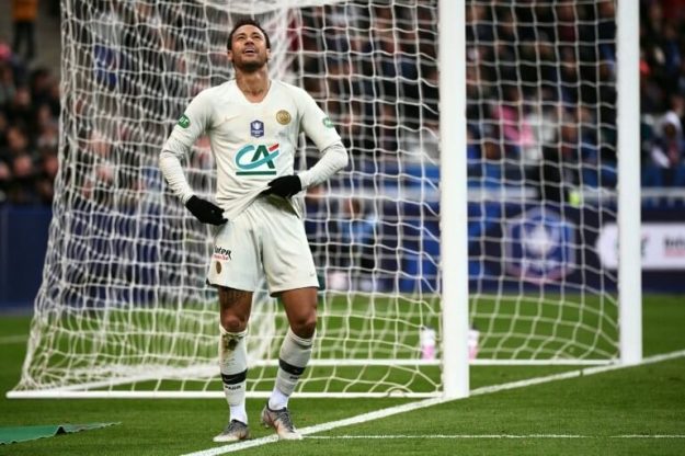 Brazilian striker PSG Neymar in the final of the Coupe de France against Rennes on April 27, 2019 at the Stade de France. 