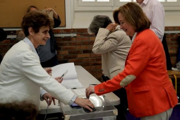 The top of the list in the European elections for the LREM Nathalie Loiseau votes in Paris, May 26, 2019.