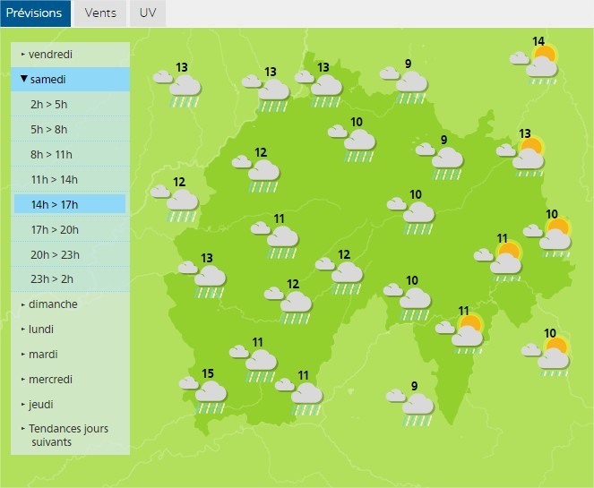 Weather forecast for the Cantal on Saturday 11th May